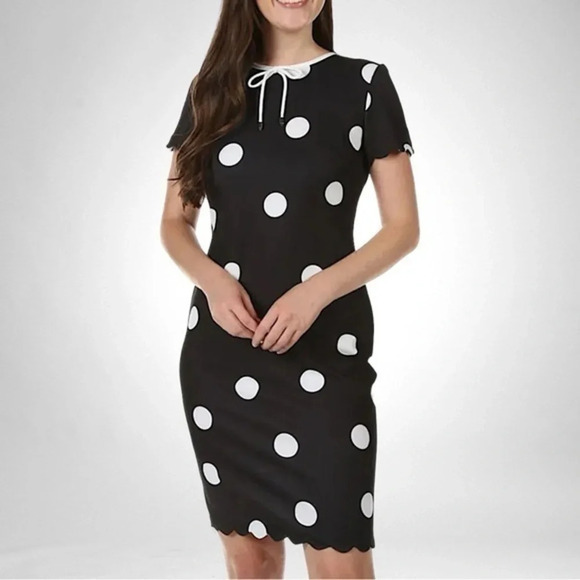 Karl Lagerfeld Dresses & Skirts - Karl Lagerfeld black w/ white polka dot sheath dress sizes 4 & 0